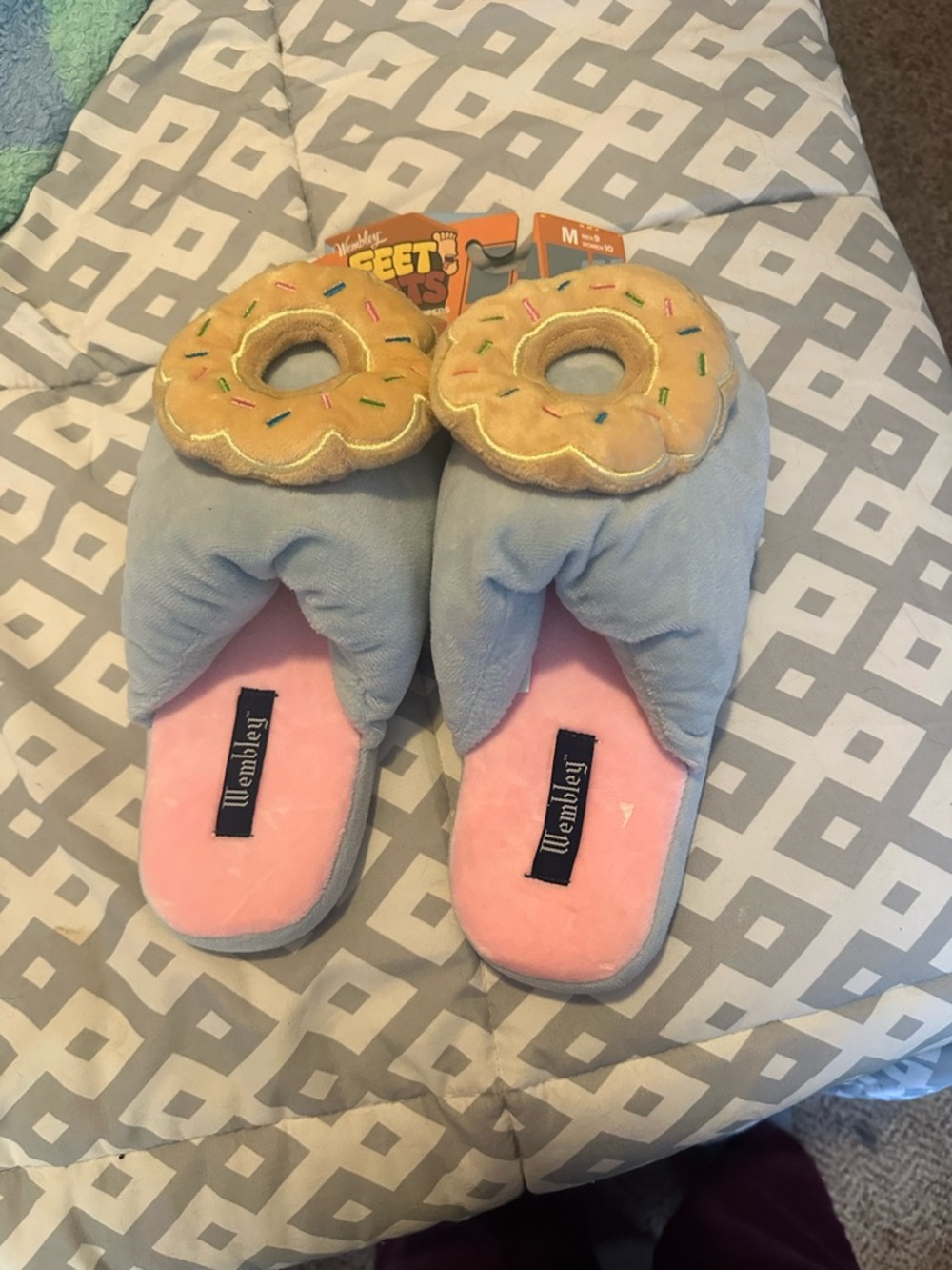 Wembley Pink and Light Blue Donut Plush Women's Slippers